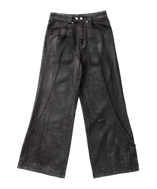 waxed wide leg denim