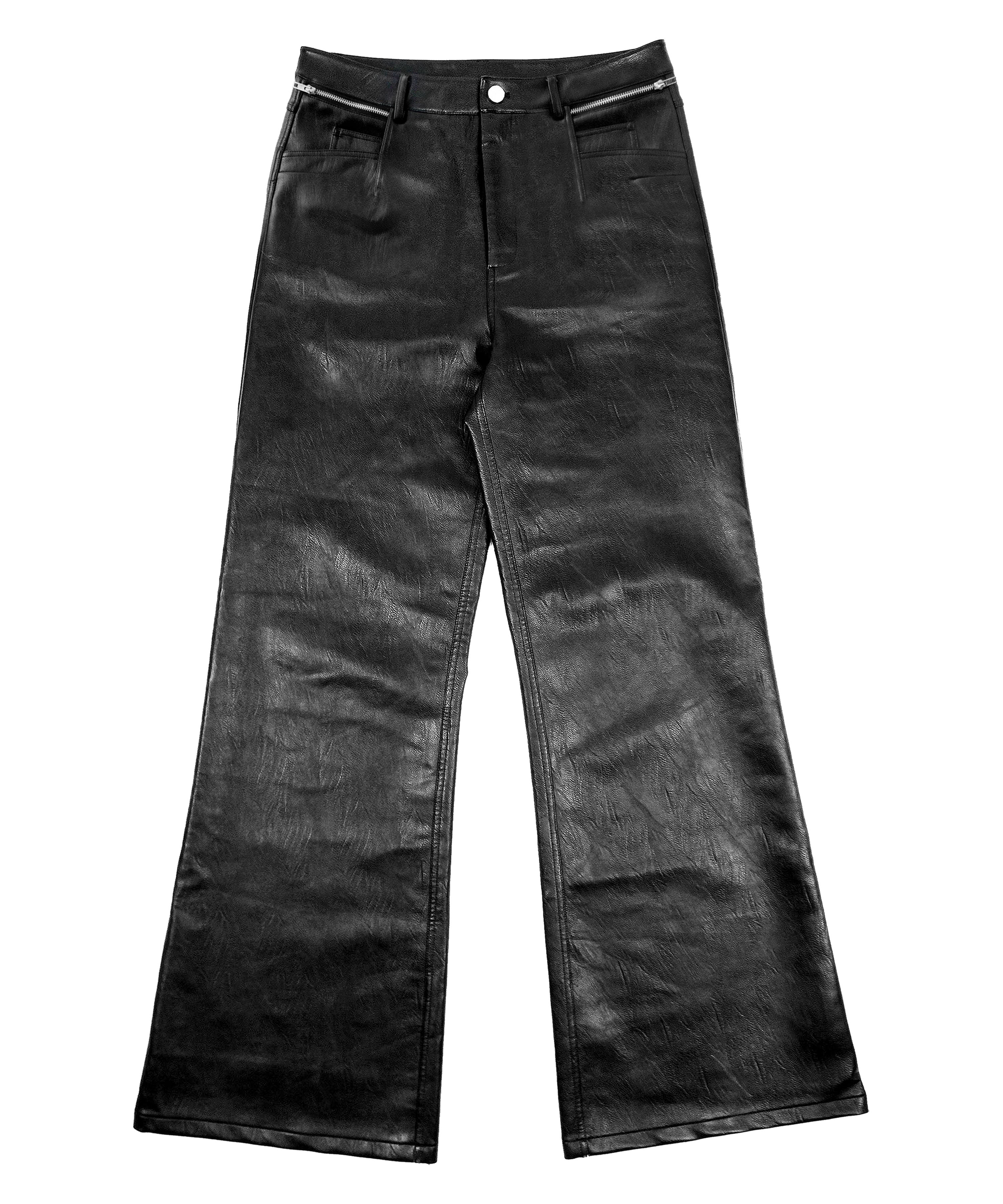 V2 black flared leather pants