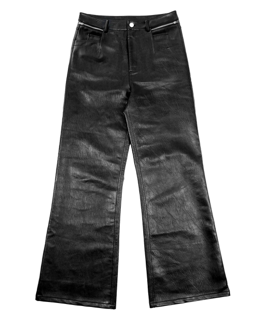 V2 black flared leather pants