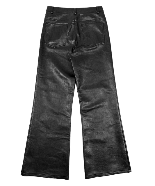 V2 black flared leather pants