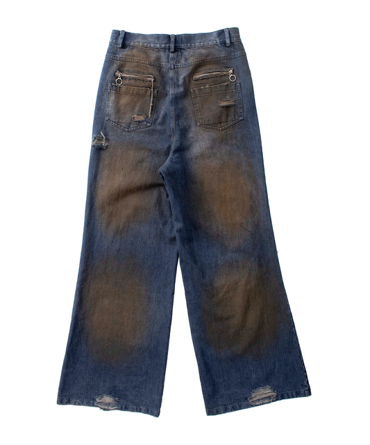 mud wash flared denim