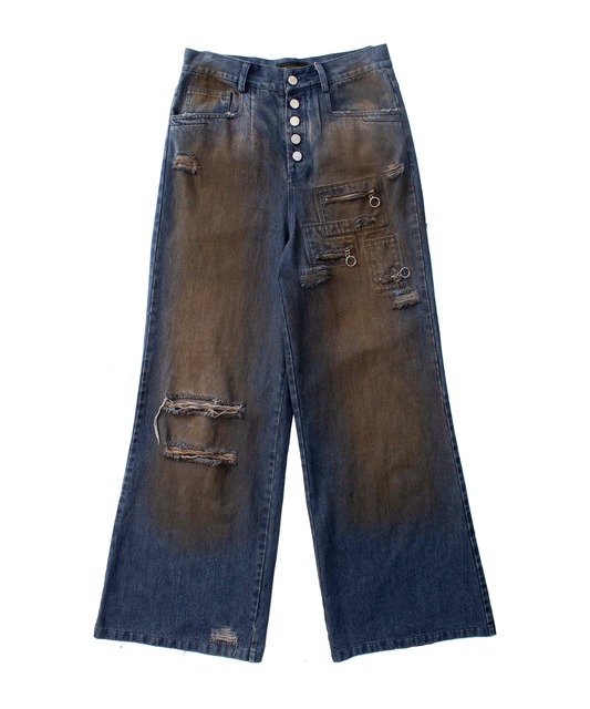 mud wash flared denim