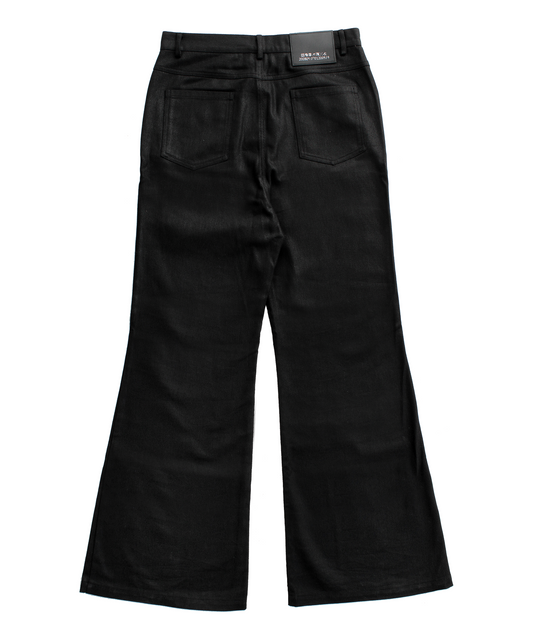 black wax flared denim