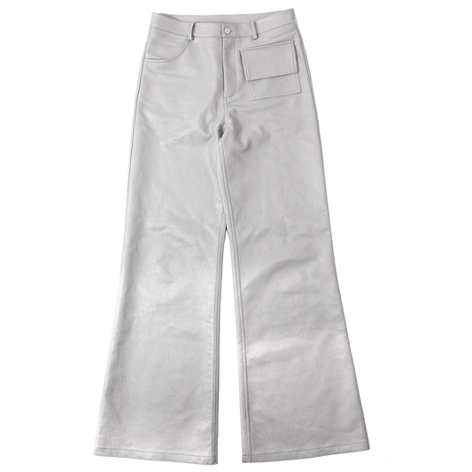 grey flared leather pants