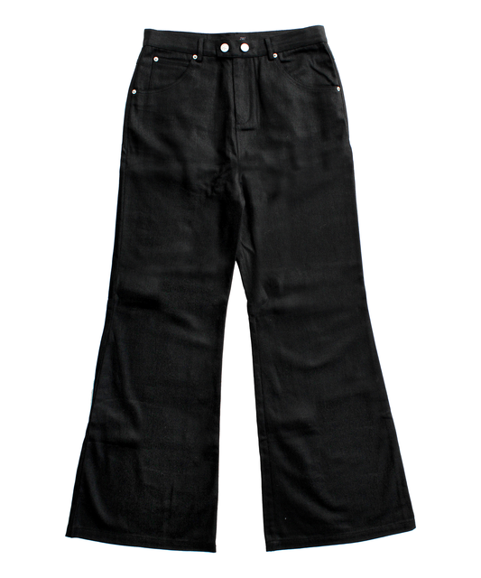 black wax flared denim