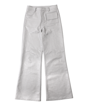 grey flared leather pants