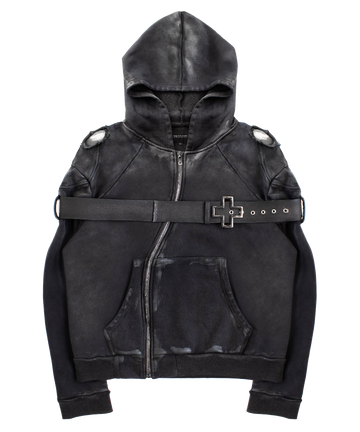Love-YR [r.Armor] washed grey zip-up hoodie